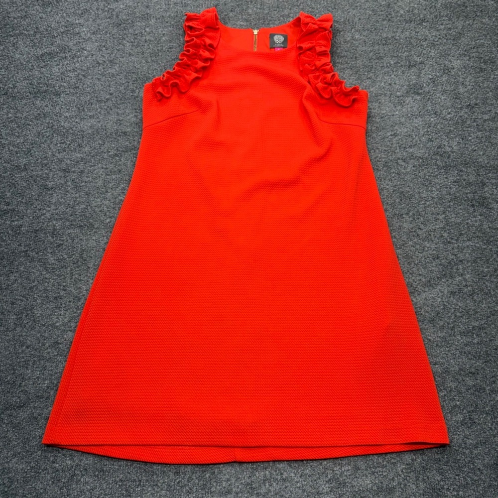 Vince Camuto Womens Coral Red Ruffle Sleeve Textured Shift Dress Size 10